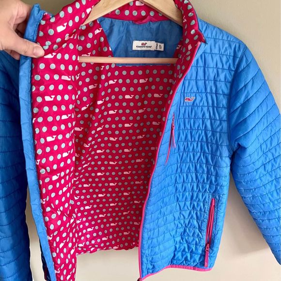 Vineyard Vines Blue / Pink lightweight packable puffer jacket- girls size XL - Picture 6 of 8